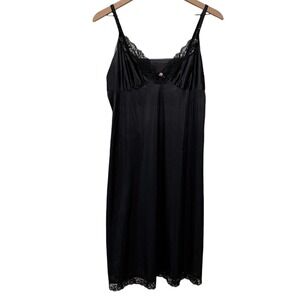 Ashley Taylor Vtg Slip Dress Sz M Lace Trim Floral Bow Black‎ Whimsigoth V-Neck